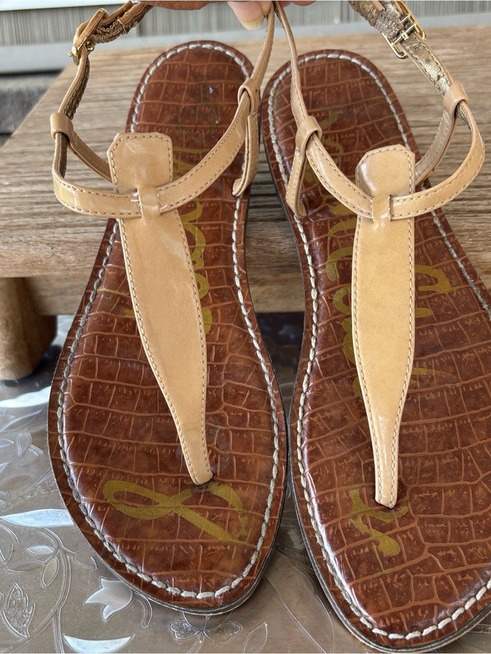 Sam Edelman Tan T-Strap leather Sandals